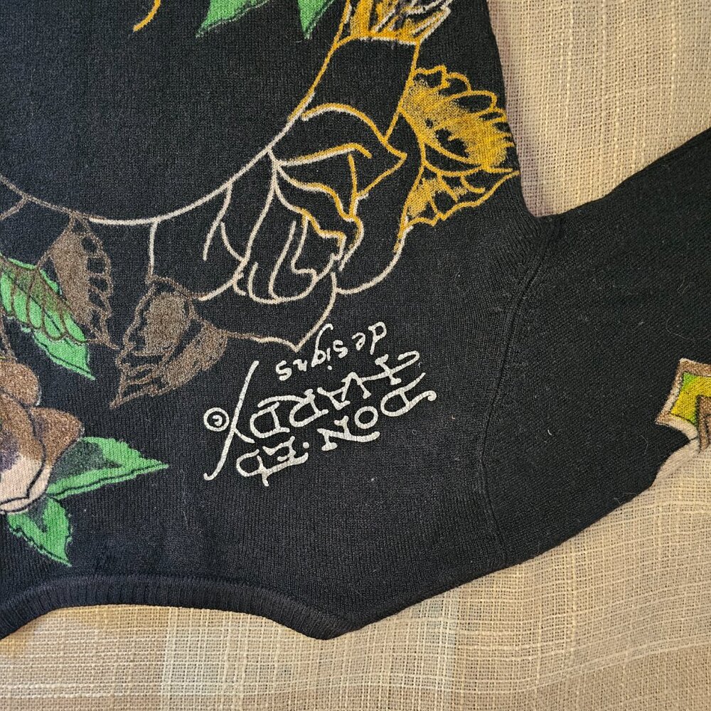 y2k Mobwife McBling Blokecore Ed Hardy Tiger Logo Babydoll Long Sleeve Tee - Picture 6 of 6